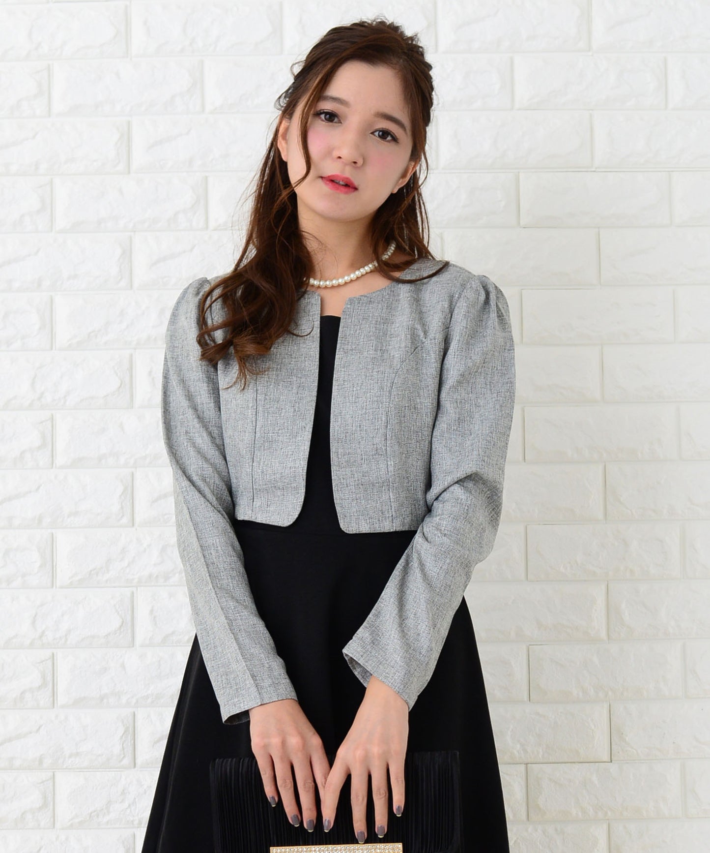 重ね着風膝丈フレアフォーマルワンピース・ドレス