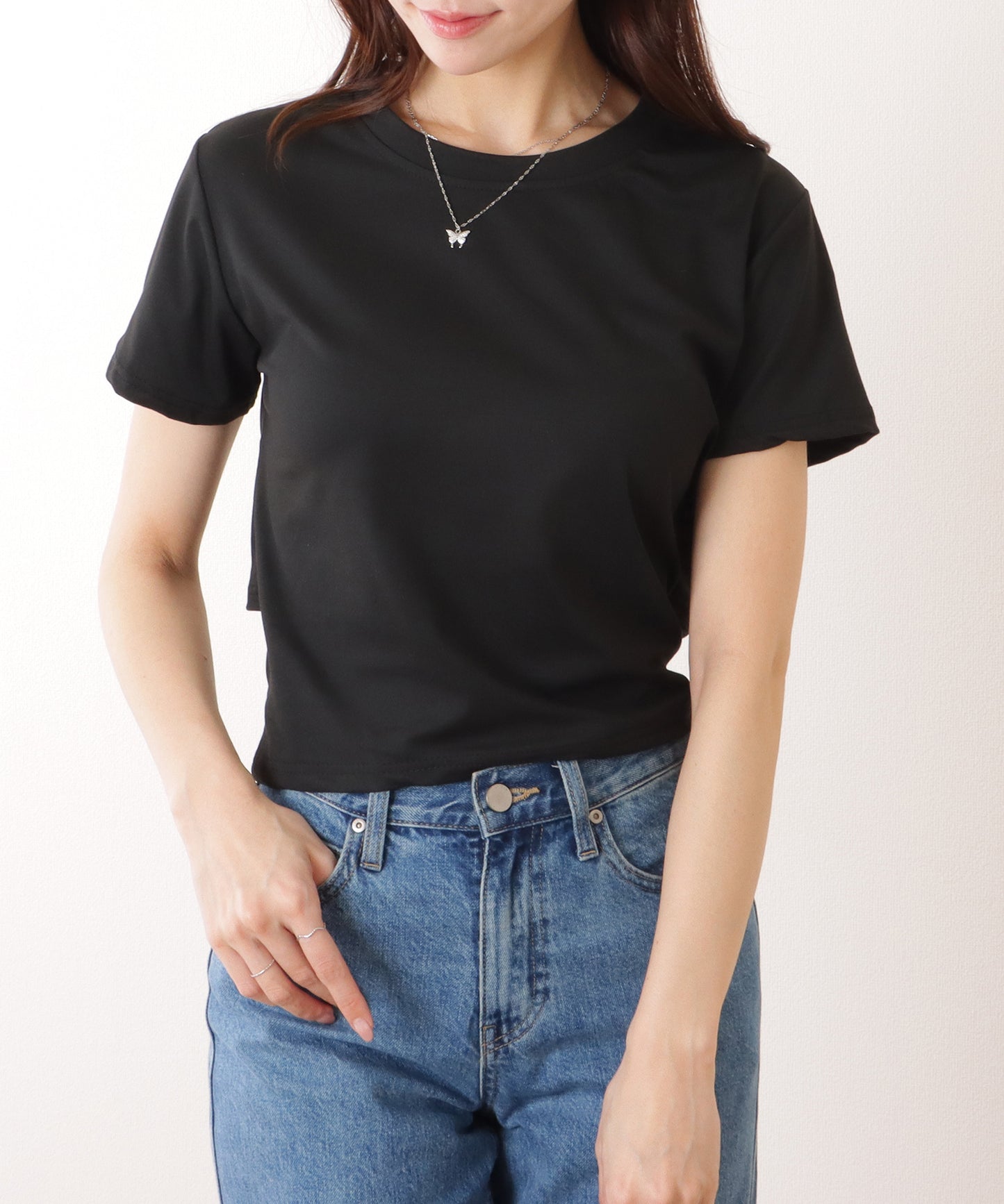 バックリボン カットアウト コンパクト 半袖 Tシャツ