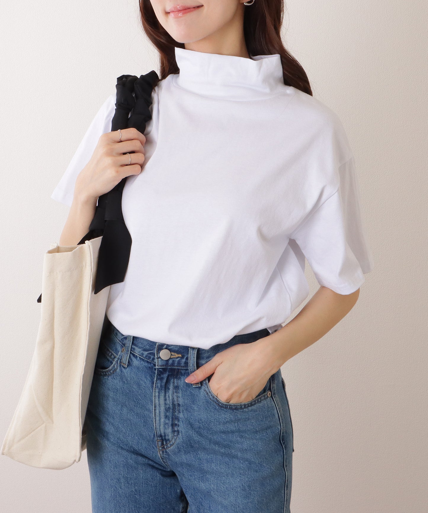 ハイネック 半袖 ベーシック カットソー