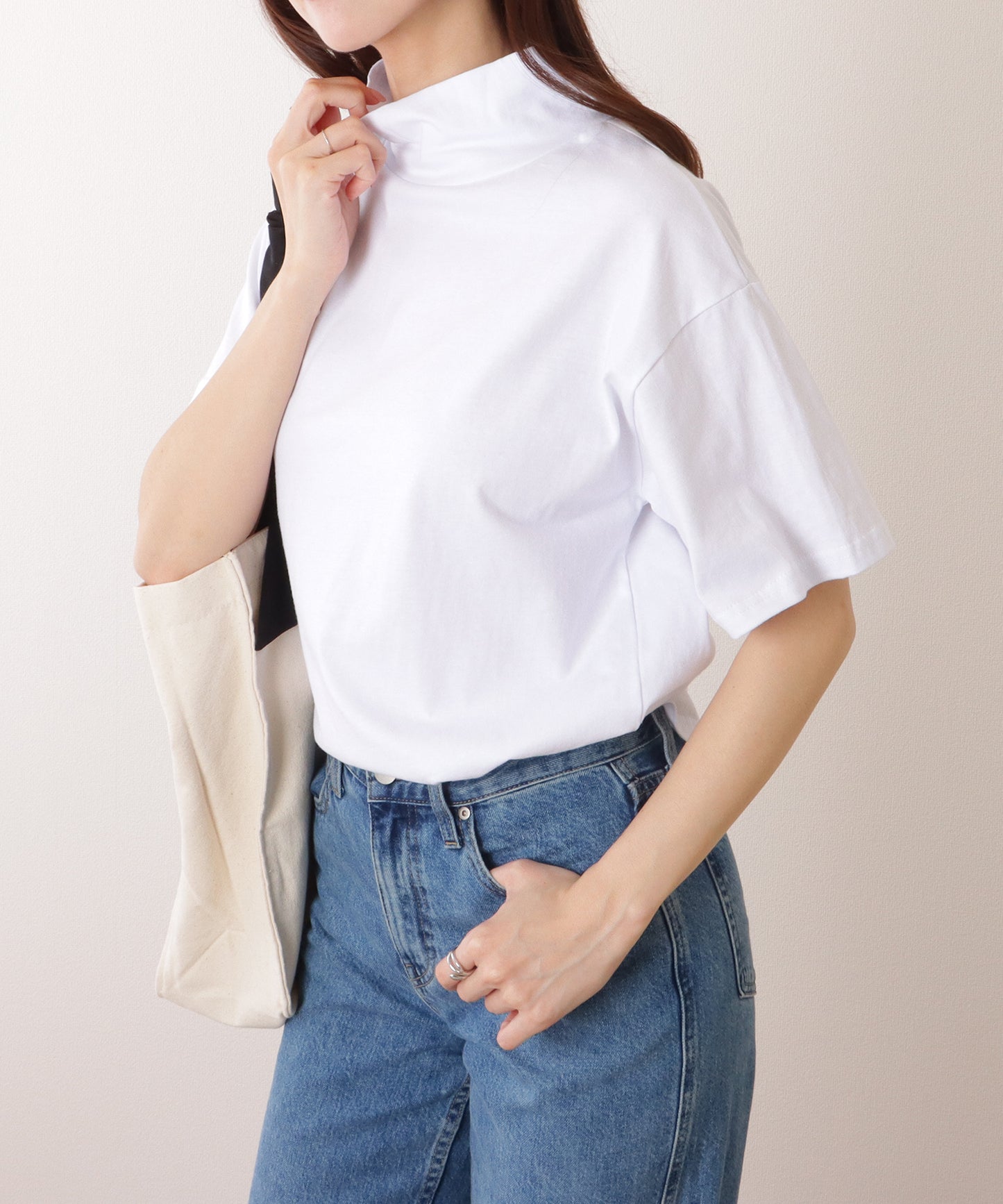 ハイネック 半袖 ベーシック カットソー