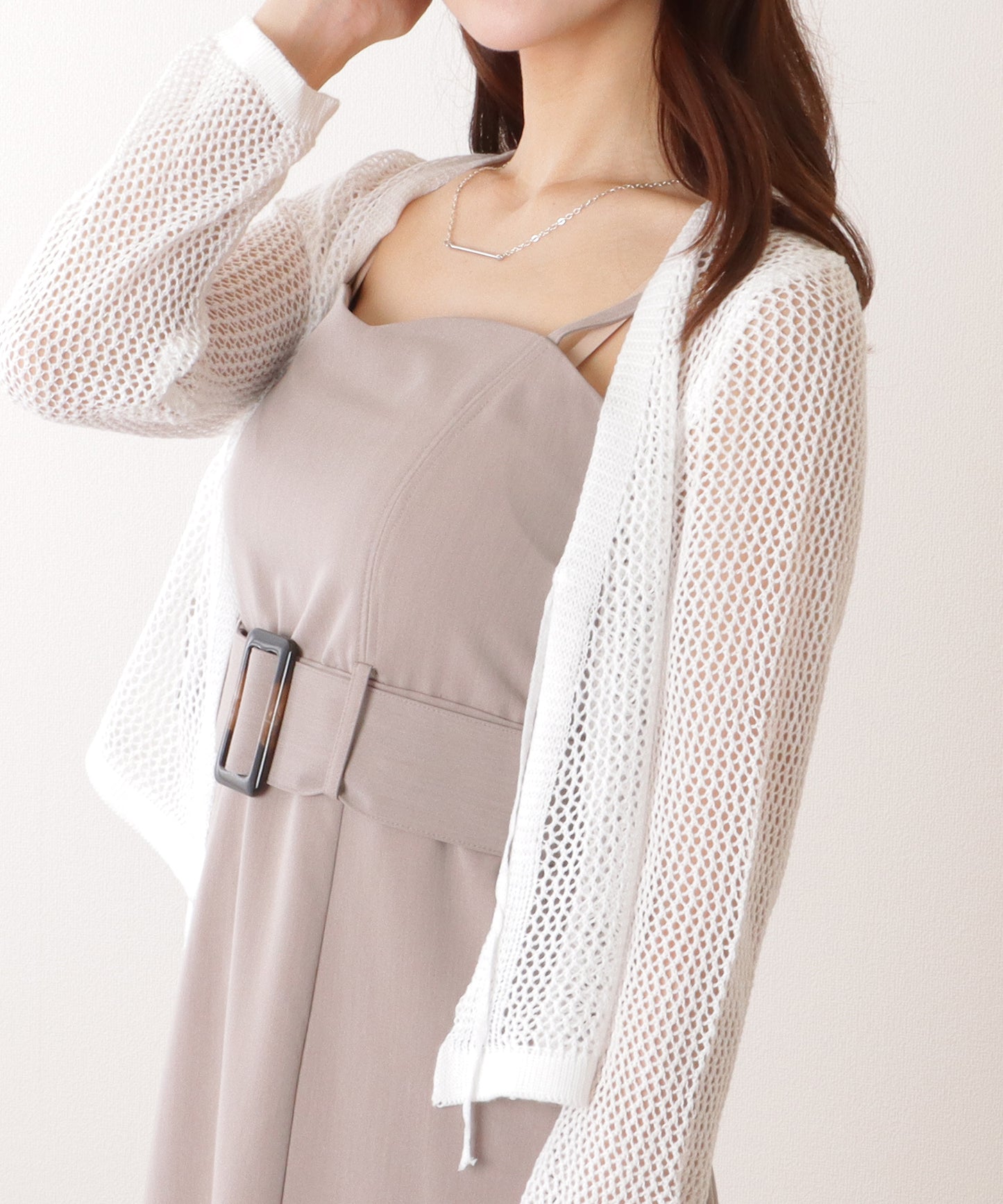 透かし編み コンパクト ニット 長袖 カーディガン