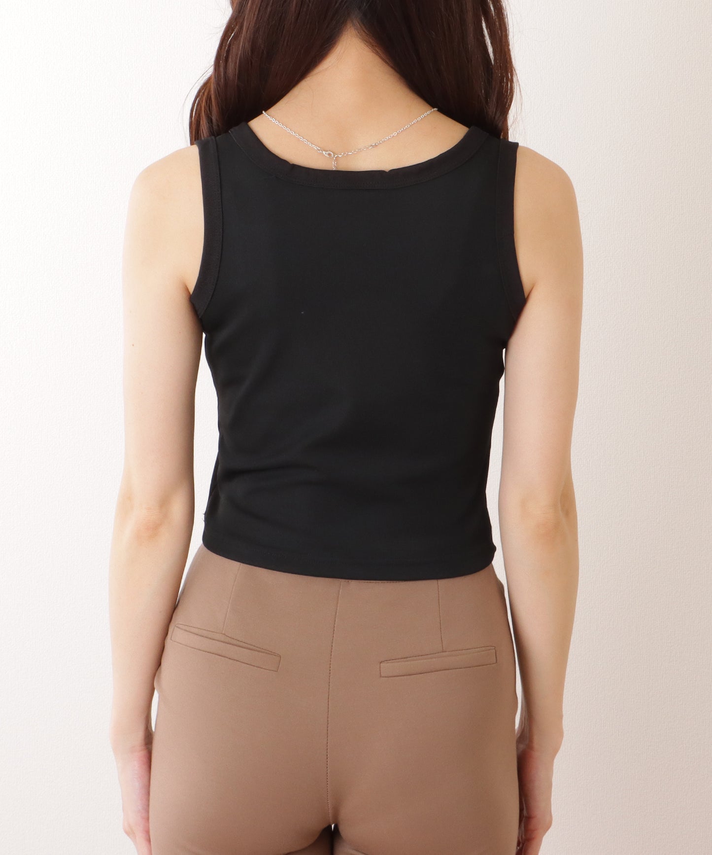 ヘンリーネック コンパクト ノースリーブ リブ タンクトップ