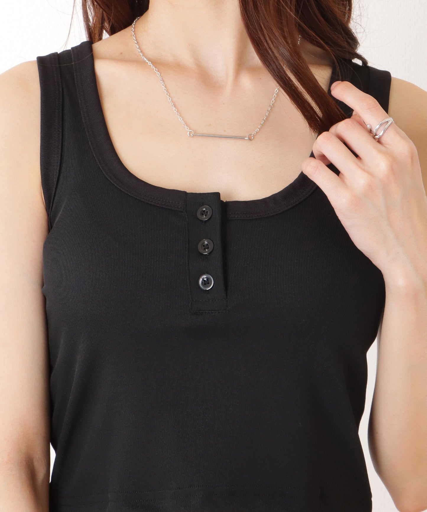 ヘンリーネック コンパクト ノースリーブ リブ タンクトップ