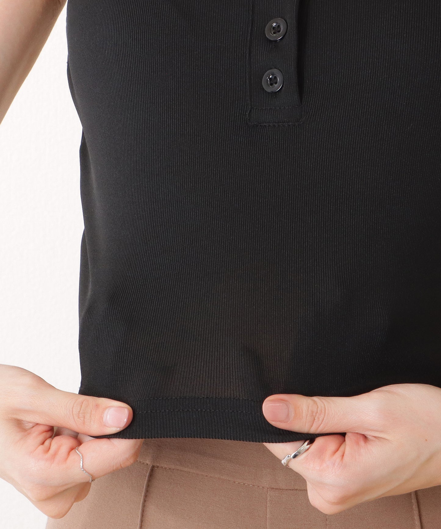 ヘンリーネック コンパクト ノースリーブ リブ タンクトップ