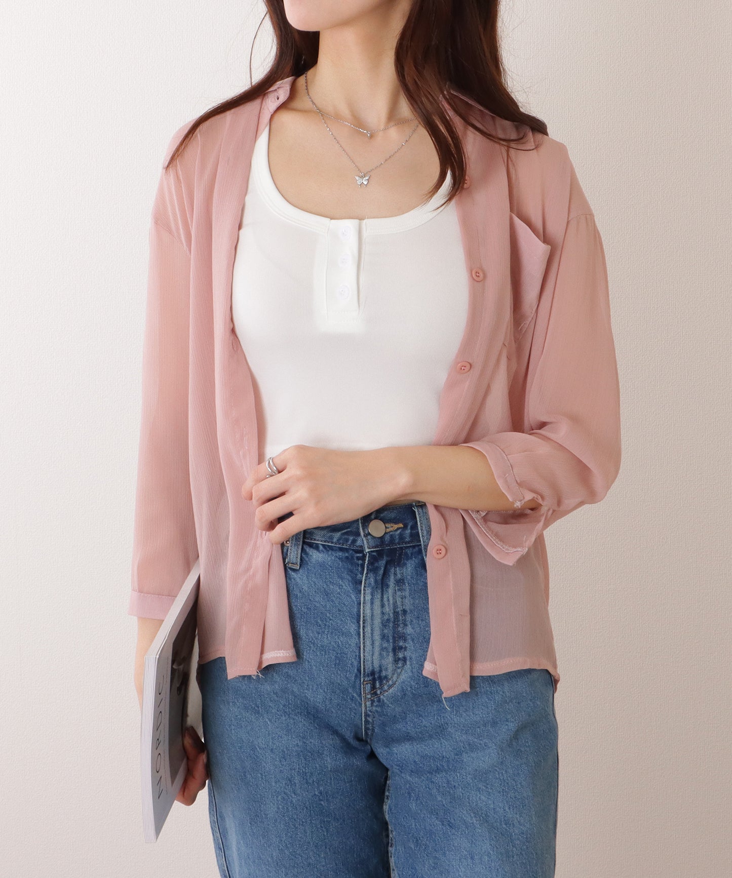 ヘンリーネック コンパクト ノースリーブ リブ タンクトップ