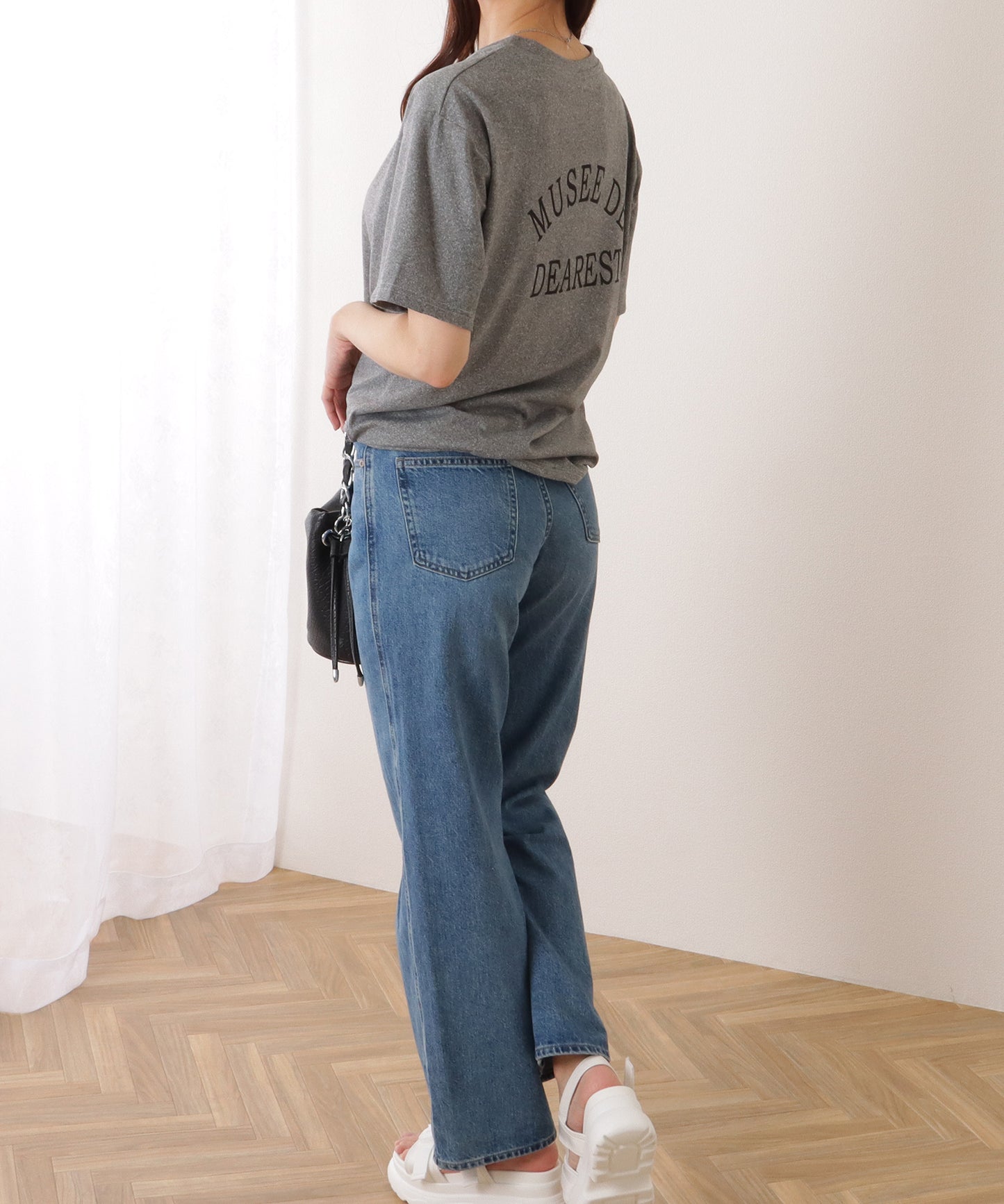 バック ロゴプリント ロールアップ袖 半袖 Tシャツ
