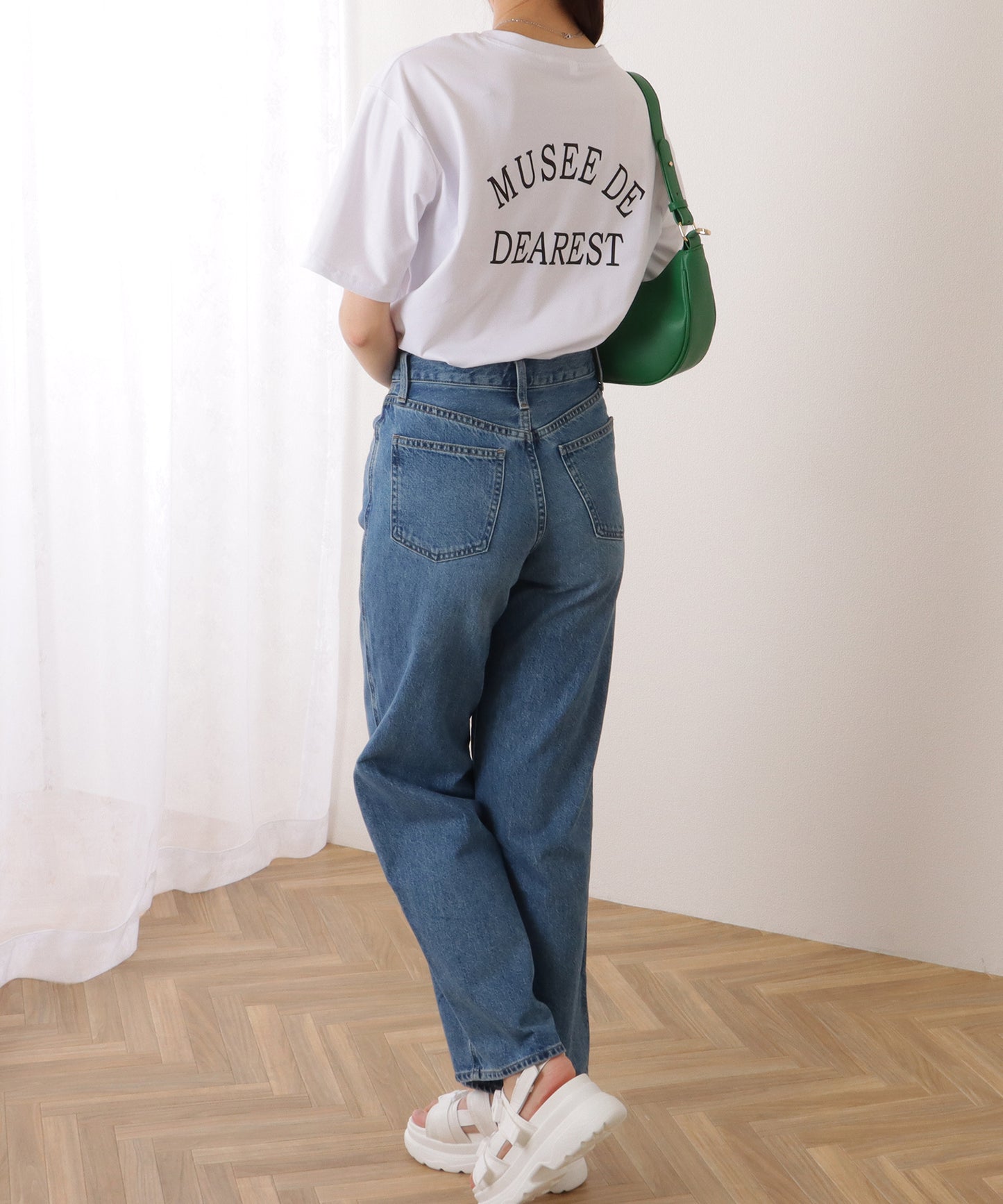 バック ロゴプリント ロールアップ袖 半袖 Tシャツ
