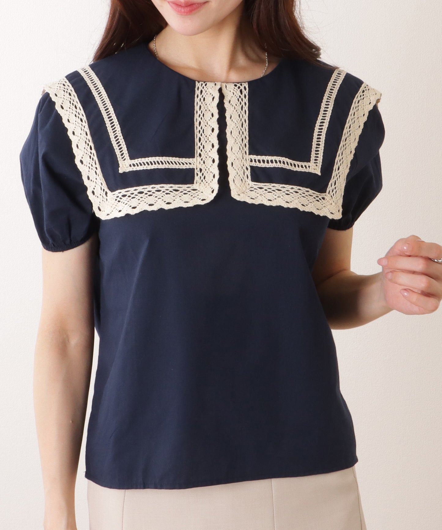 セーラー ビッグカラー パフスリーブ 半袖 トップス