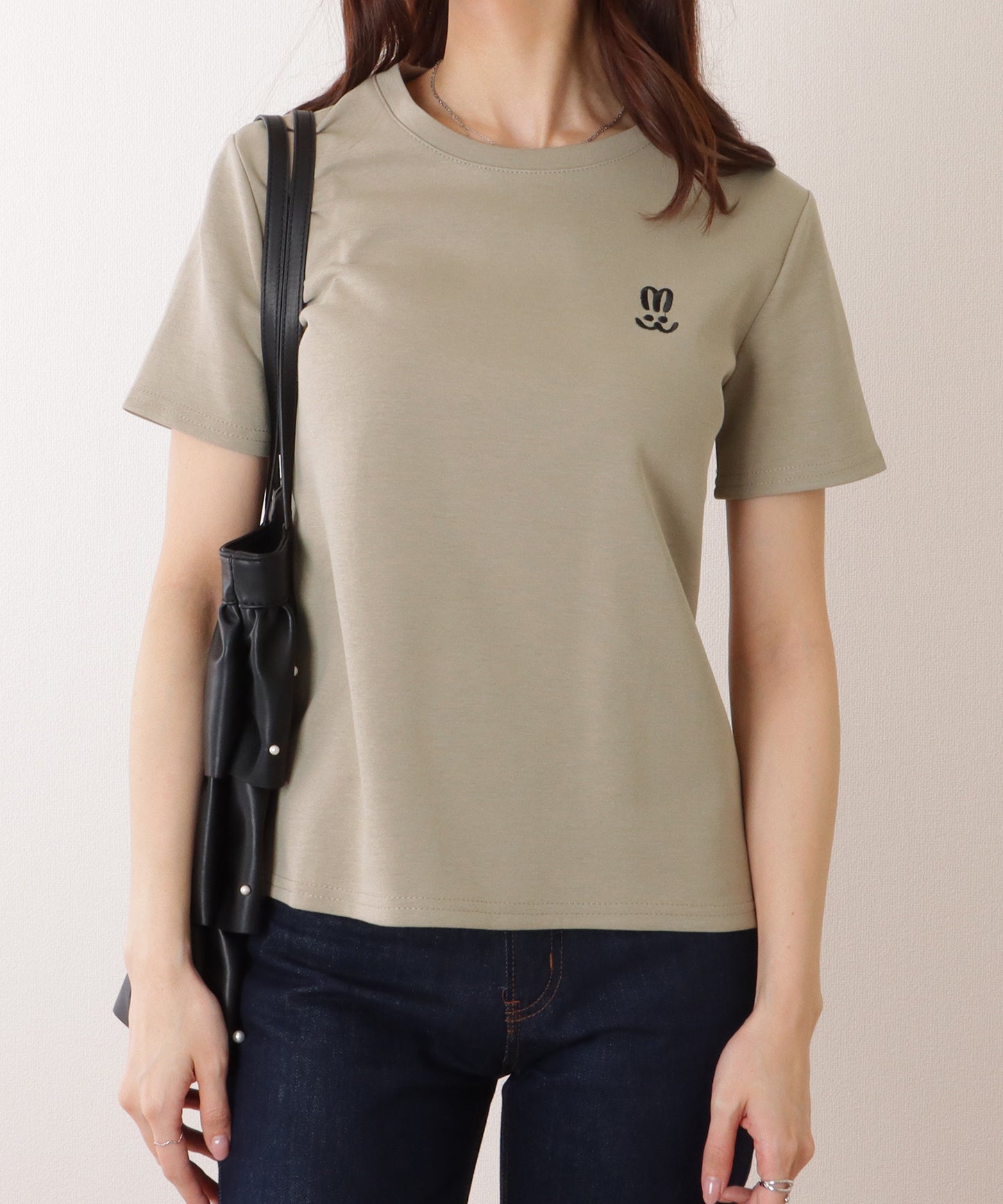 ラウンドネック ワンポイント ベーシック 半袖 Tシャツ