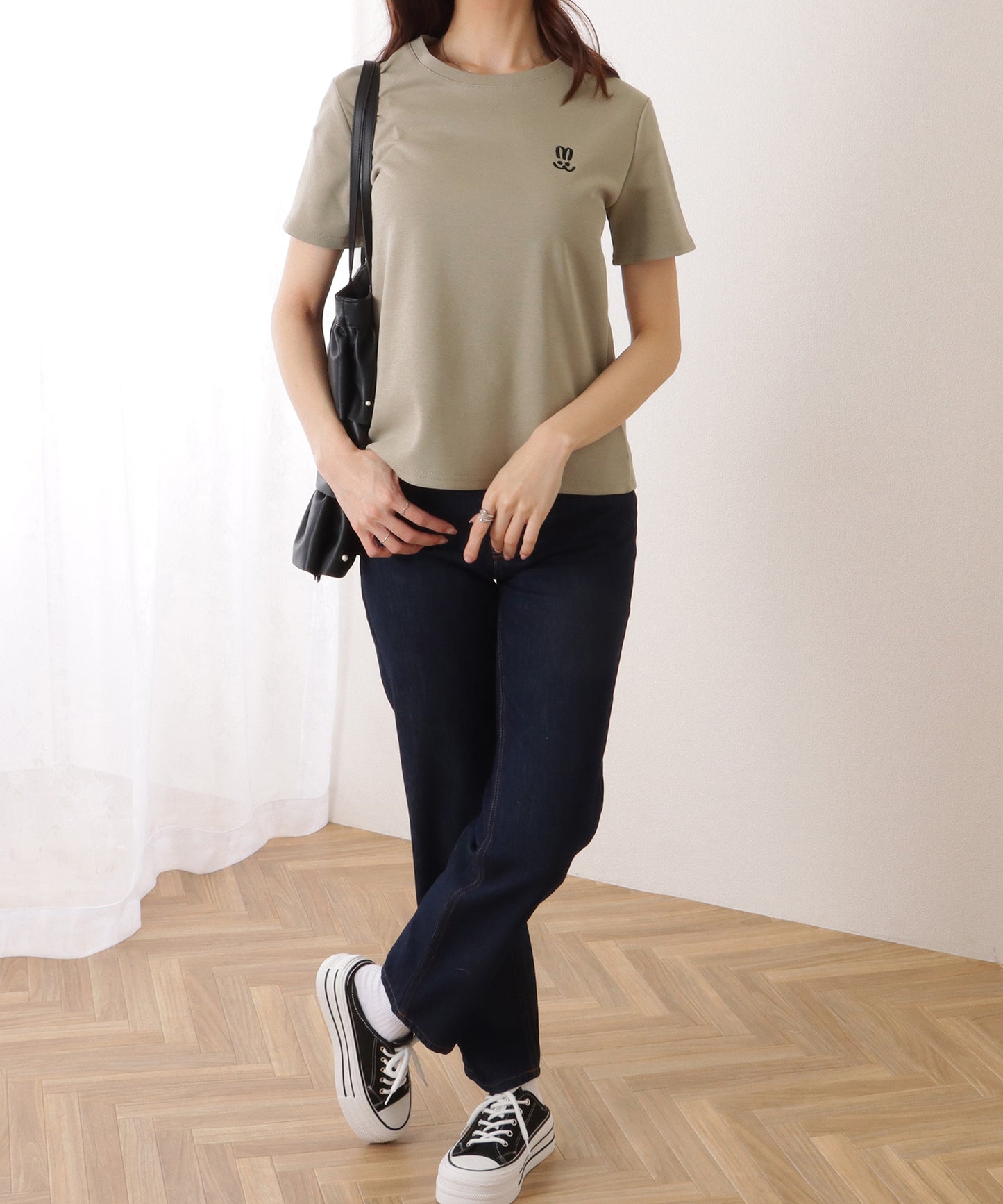 ラウンドネック ワンポイント ベーシック 半袖 Tシャツ