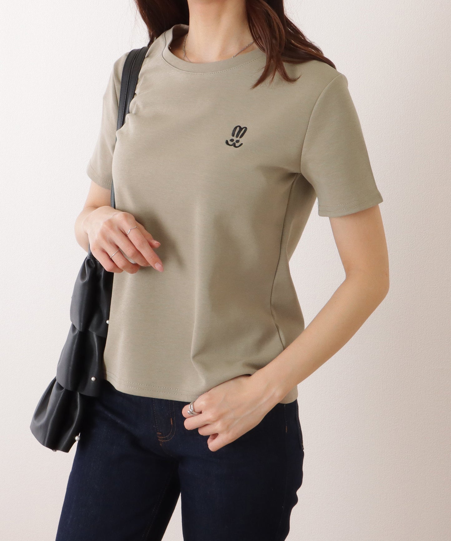 ラウンドネック ワンポイント ベーシック 半袖 Tシャツ
