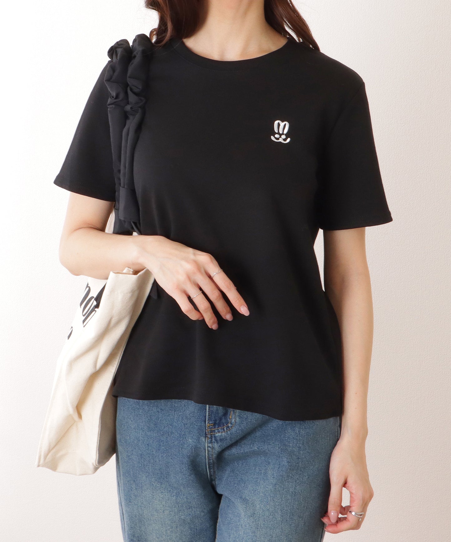 ラウンドネック ワンポイント ベーシック 半袖 Tシャツ