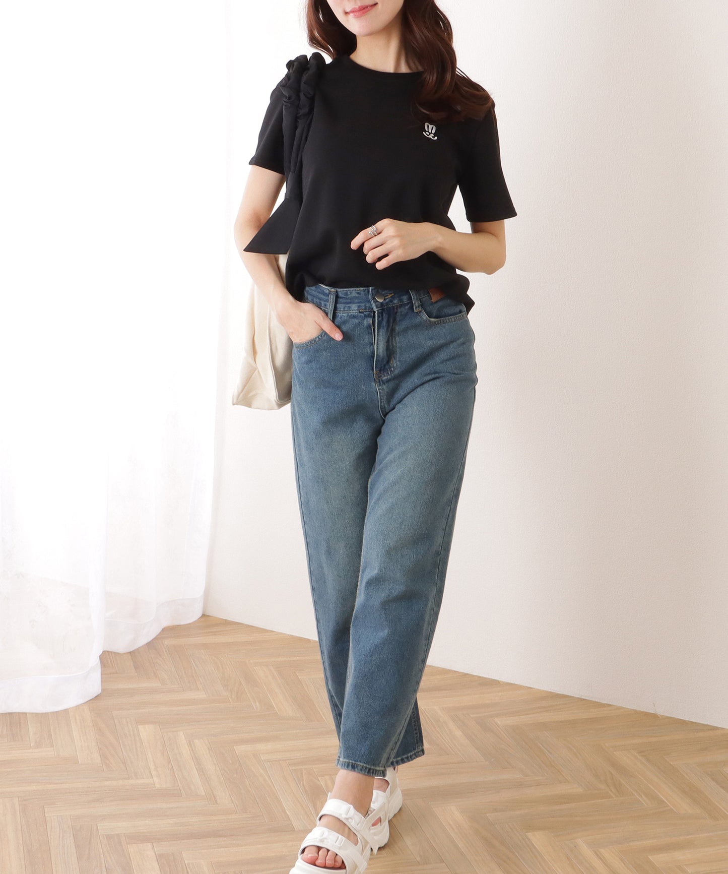 ラウンドネック ワンポイント ベーシック 半袖 Tシャツ