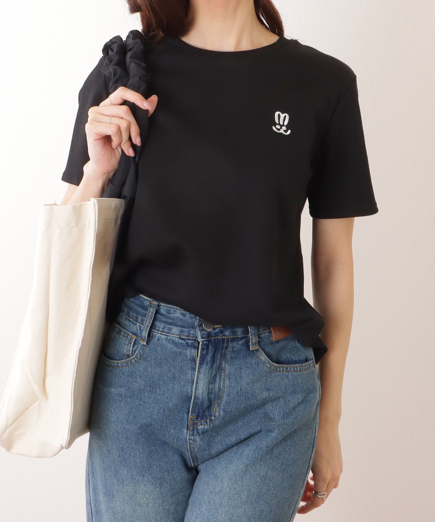 ラウンドネック ワンポイント ベーシック 半袖 Tシャツ