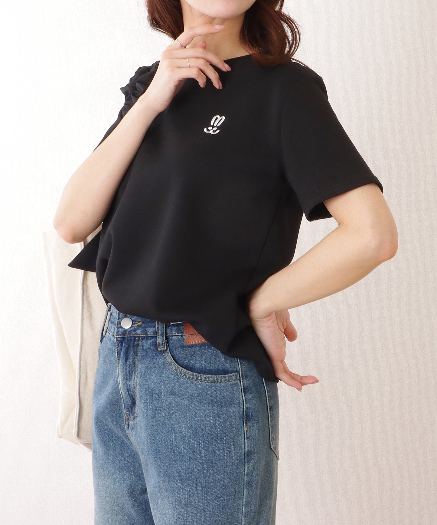 ラウンドネック ワンポイント ベーシック 半袖 Tシャツ
