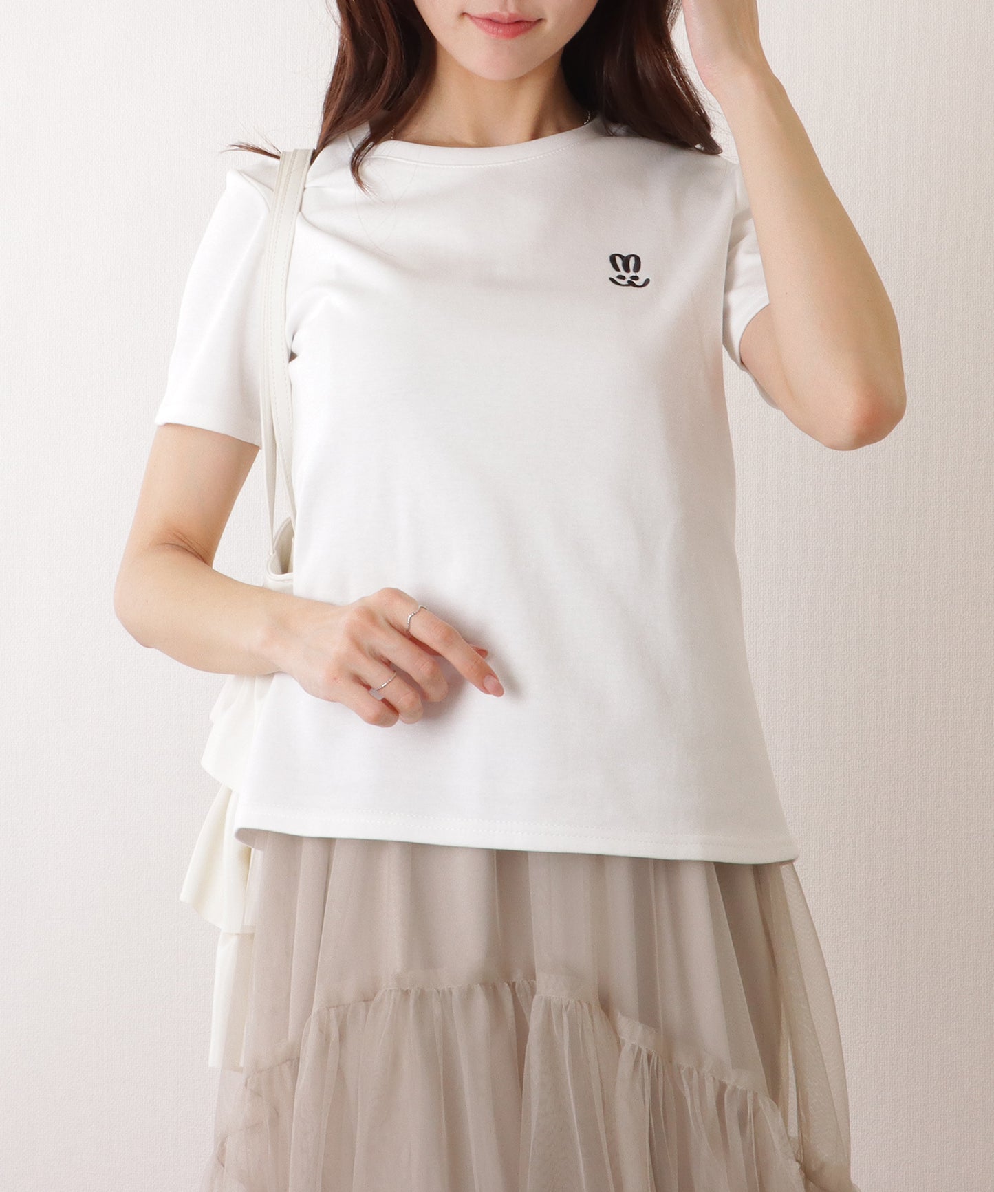 ラウンドネック ワンポイント ベーシック 半袖 Tシャツ