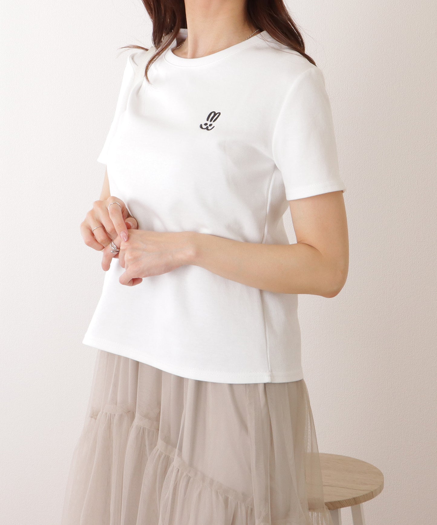 ラウンドネック ワンポイント ベーシック 半袖 Tシャツ