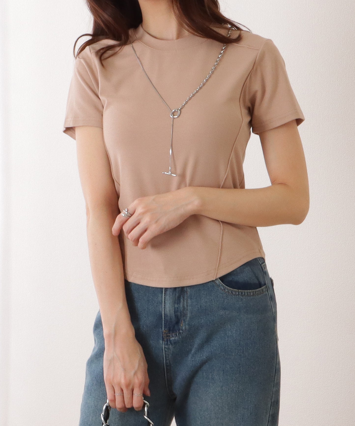 ラウンドネック パイピング コンパクト 半袖 Tシャツ