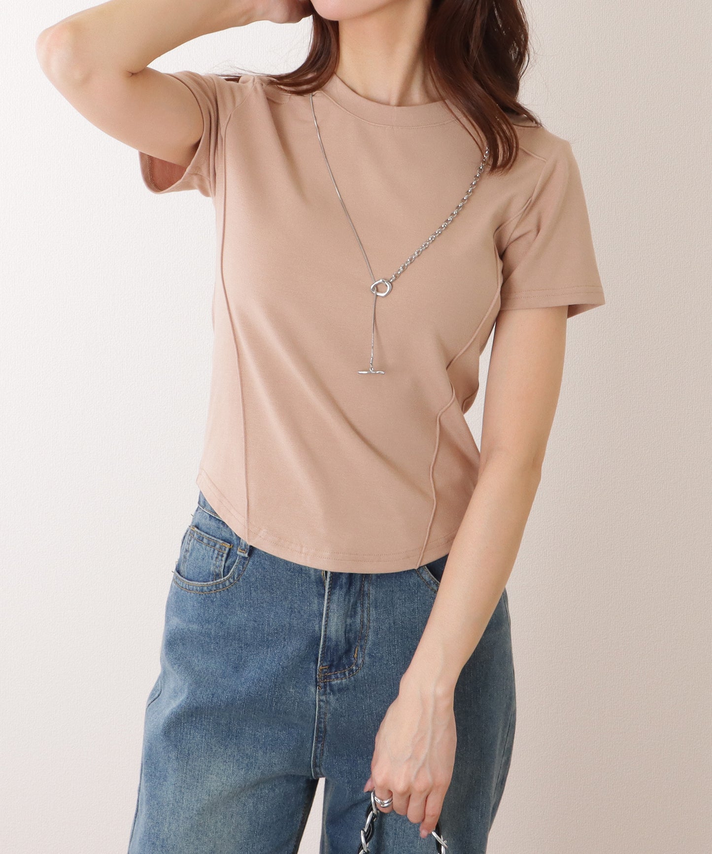 ラウンドネック パイピング コンパクト 半袖 Tシャツ