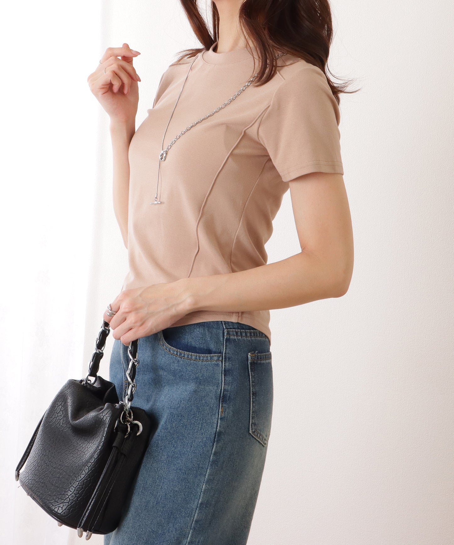 ラウンドネック パイピング コンパクト 半袖 Tシャツ