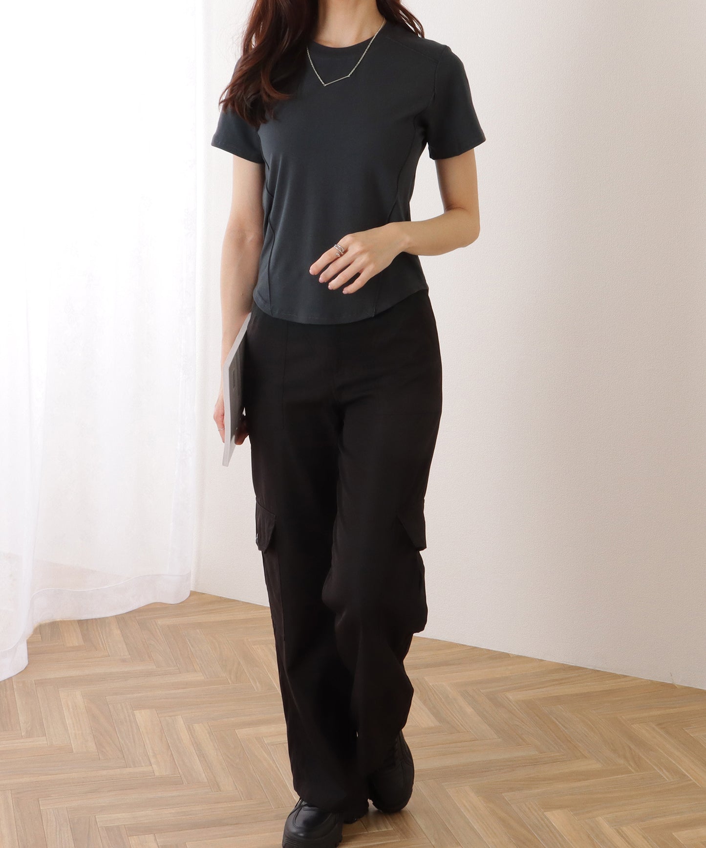 ラウンドネック パイピング コンパクト 半袖 Tシャツ