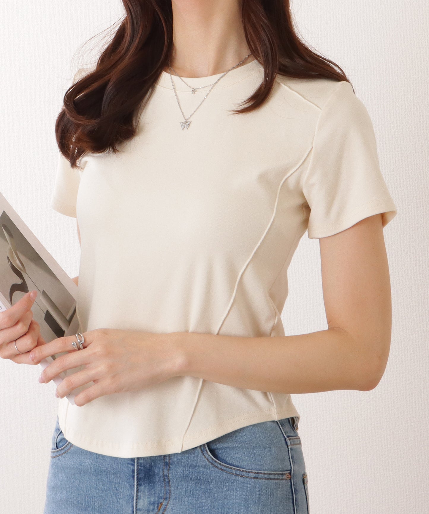 ラウンドネック パイピング コンパクト 半袖 Tシャツ