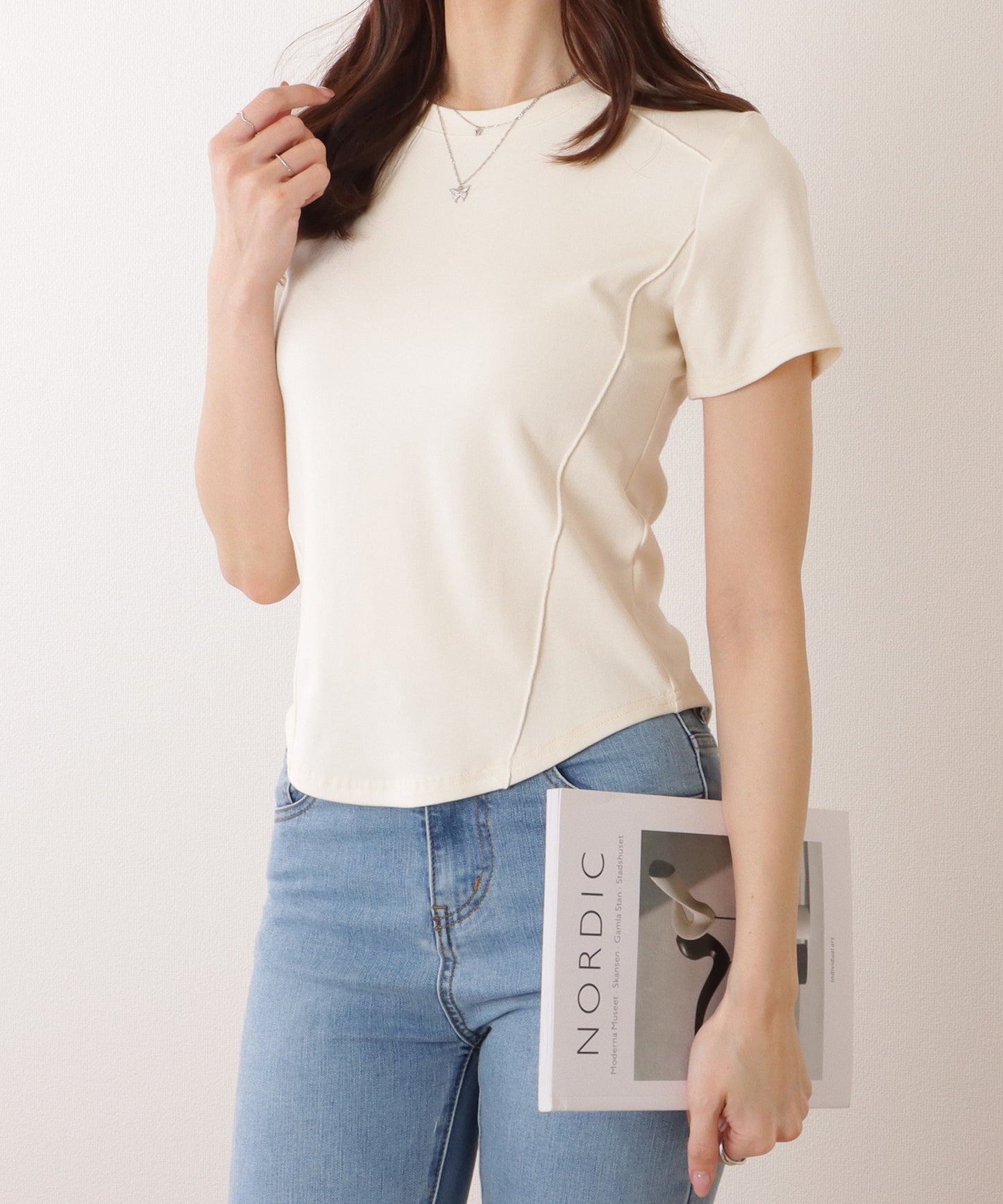 ラウンドネック パイピング コンパクト 半袖 Tシャツ