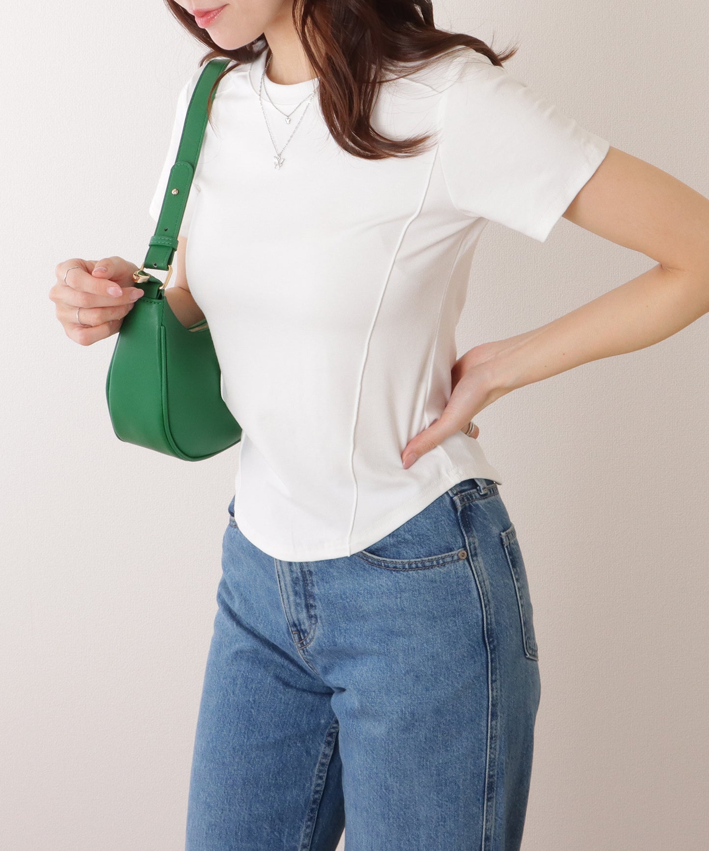 ラウンドネック パイピング コンパクト 半袖 Tシャツ