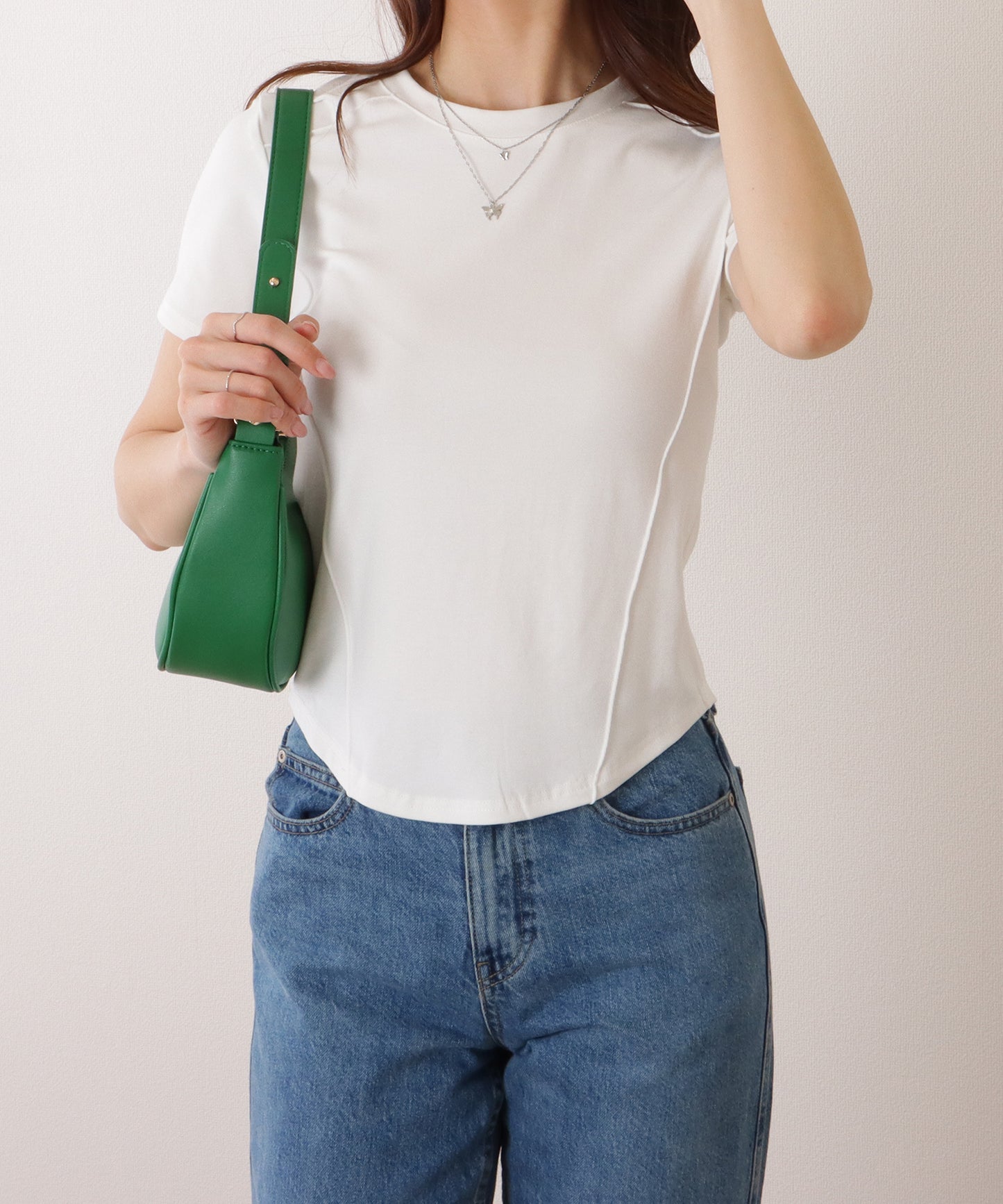 ラウンドネック パイピング コンパクト 半袖 Tシャツ
