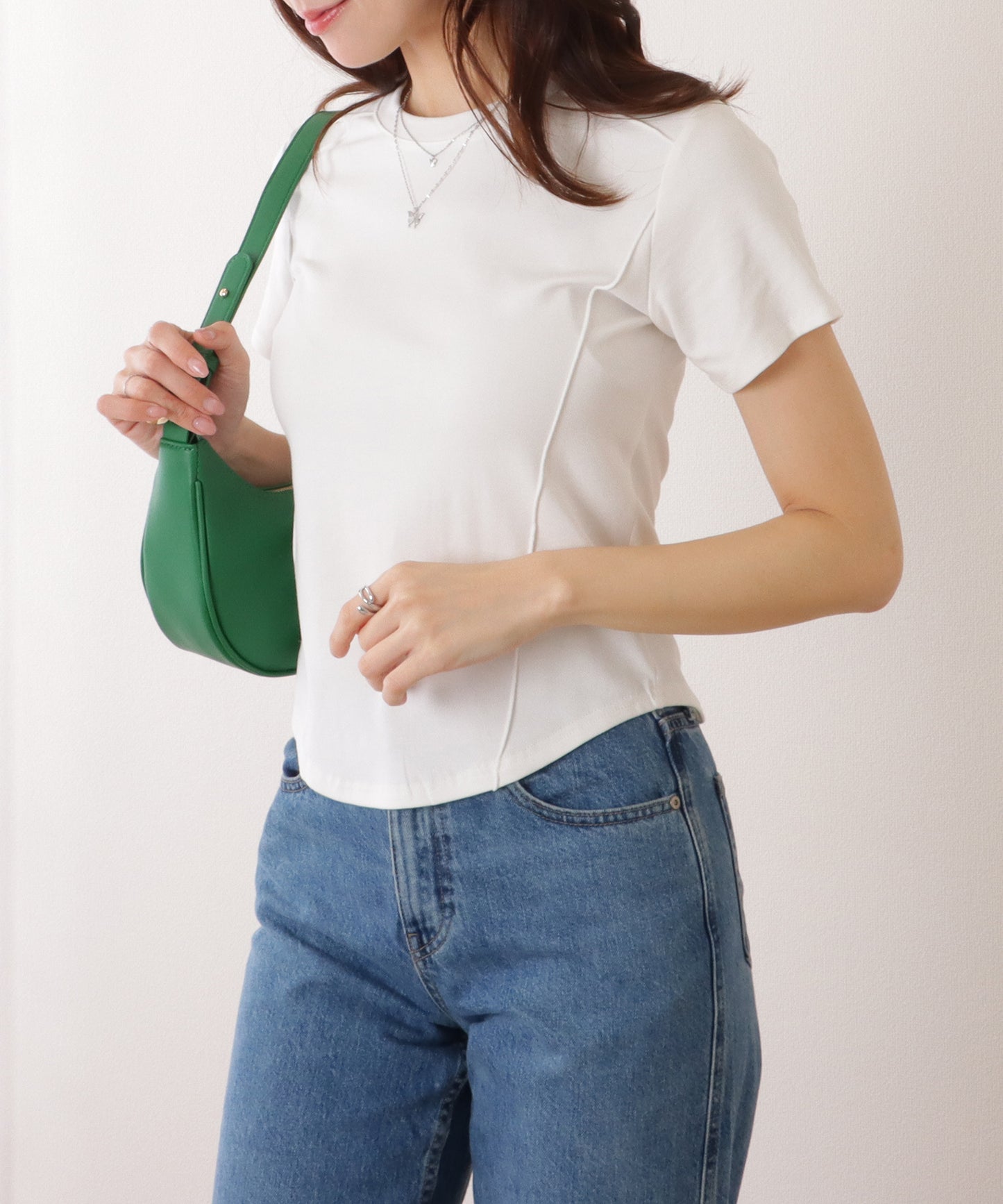 ラウンドネック パイピング コンパクト 半袖 Tシャツ