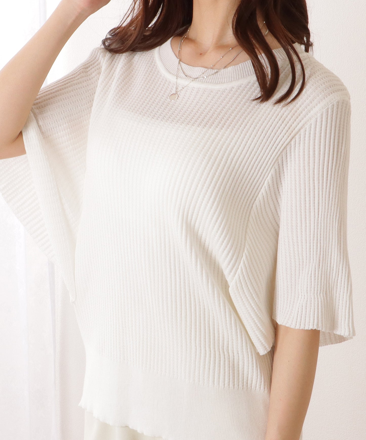 バタフライスリーブ プリーツ 半袖 ニット プルオーバー