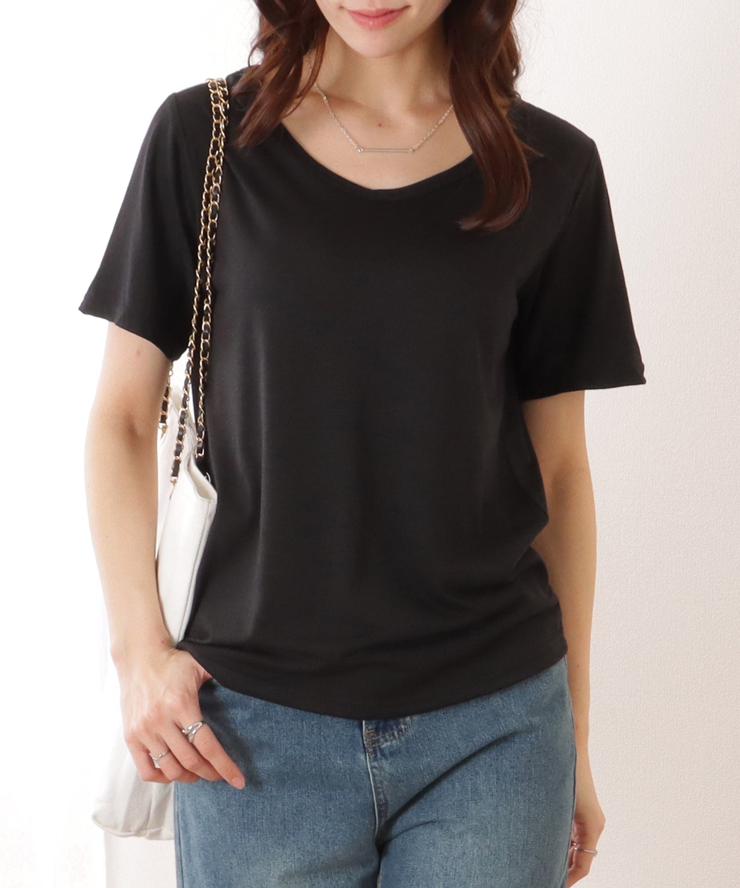 Vネック ベーシック 半袖 ゆる トップス