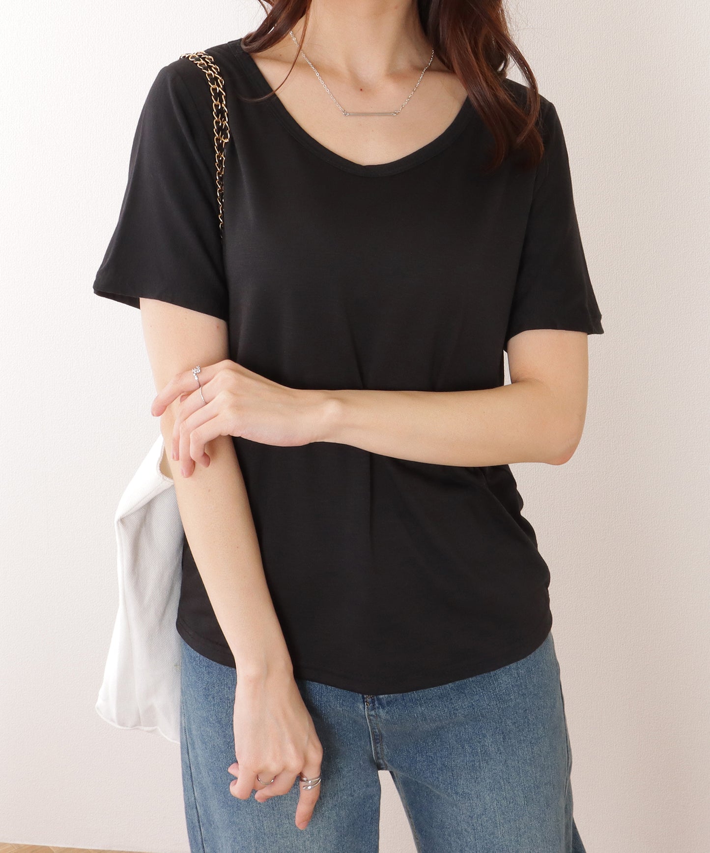 Vネック ベーシック 半袖 ゆる トップス