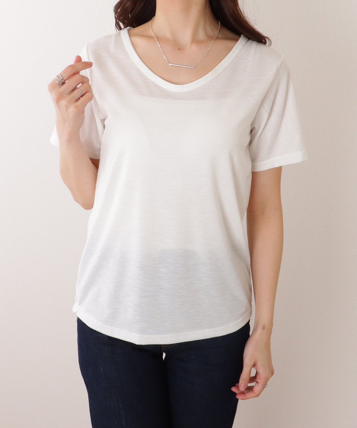 Vネック ベーシック 半袖 ゆる トップス