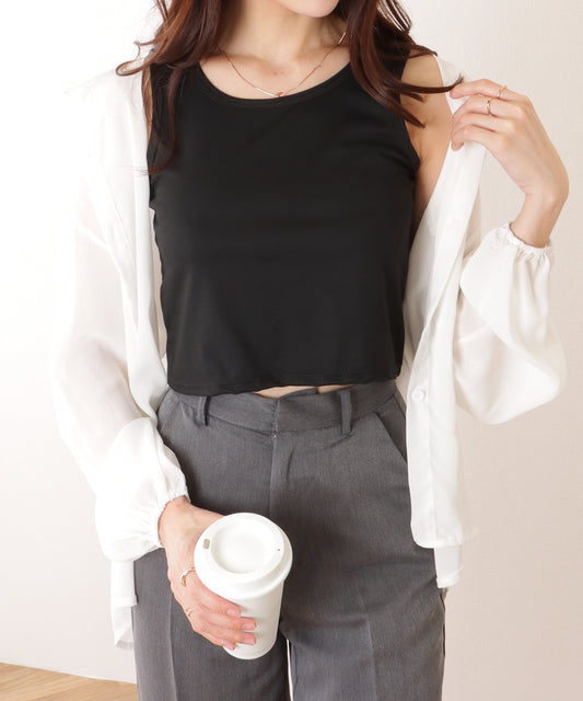 ソリッドカラー ベーシック ノースリーブ ハーフトップ