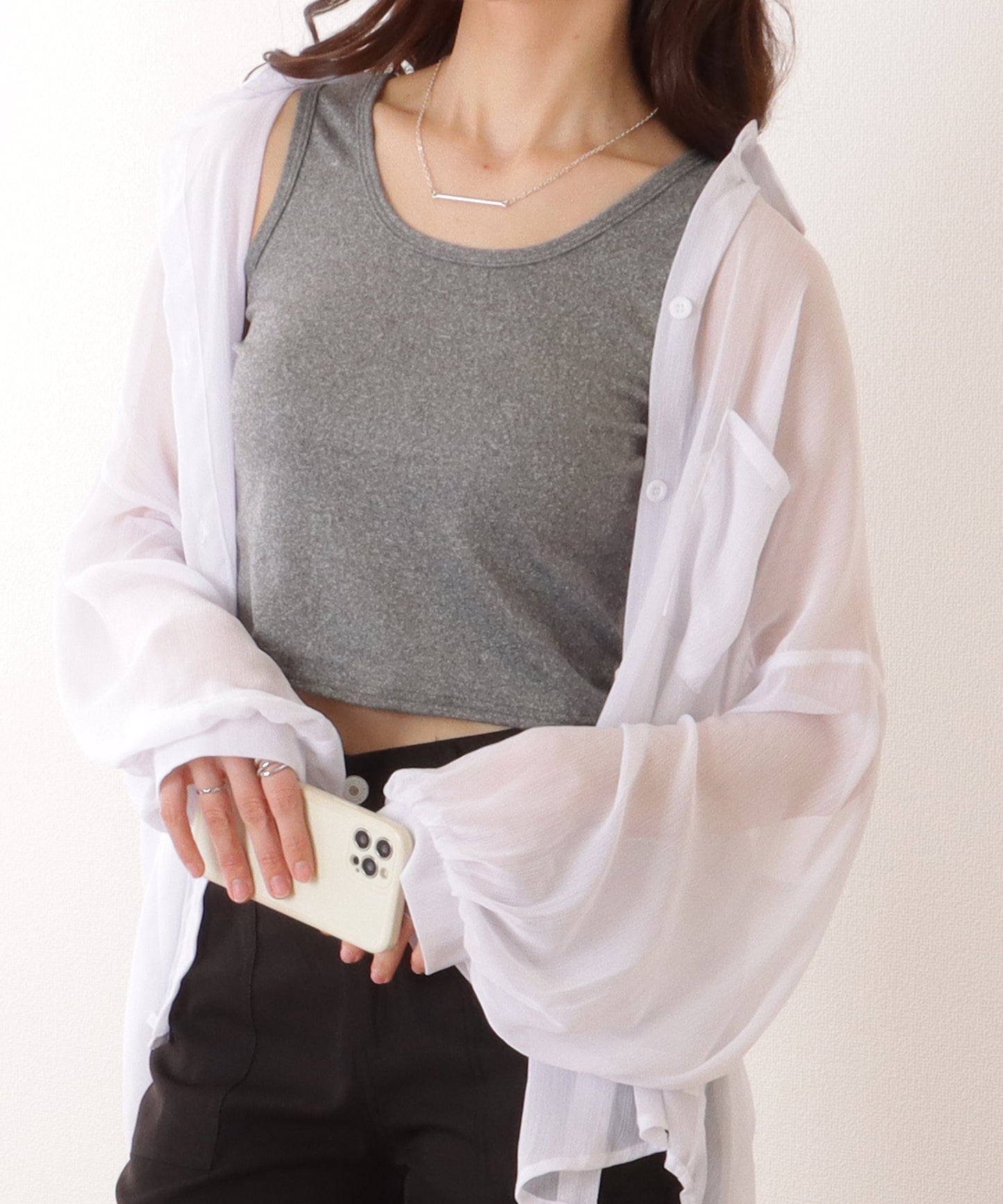 ソリッドカラー ベーシック ノースリーブ ハーフトップ