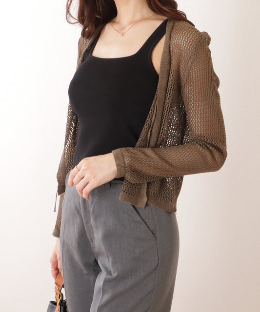 ソリッドカラー スクエアネック コンパクト ニット タンクトップ