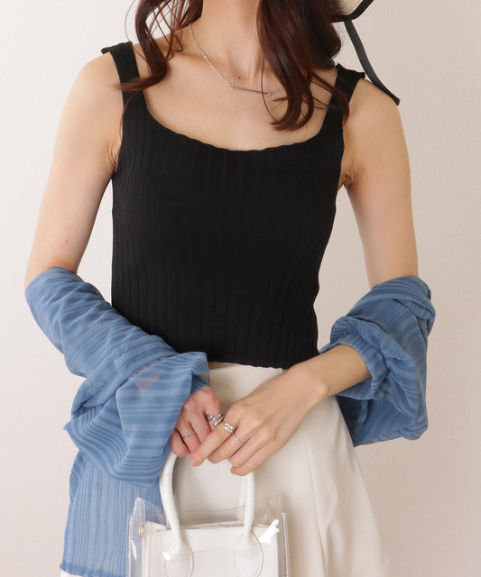 スクエアネック リブ ニット コンパクト トップス