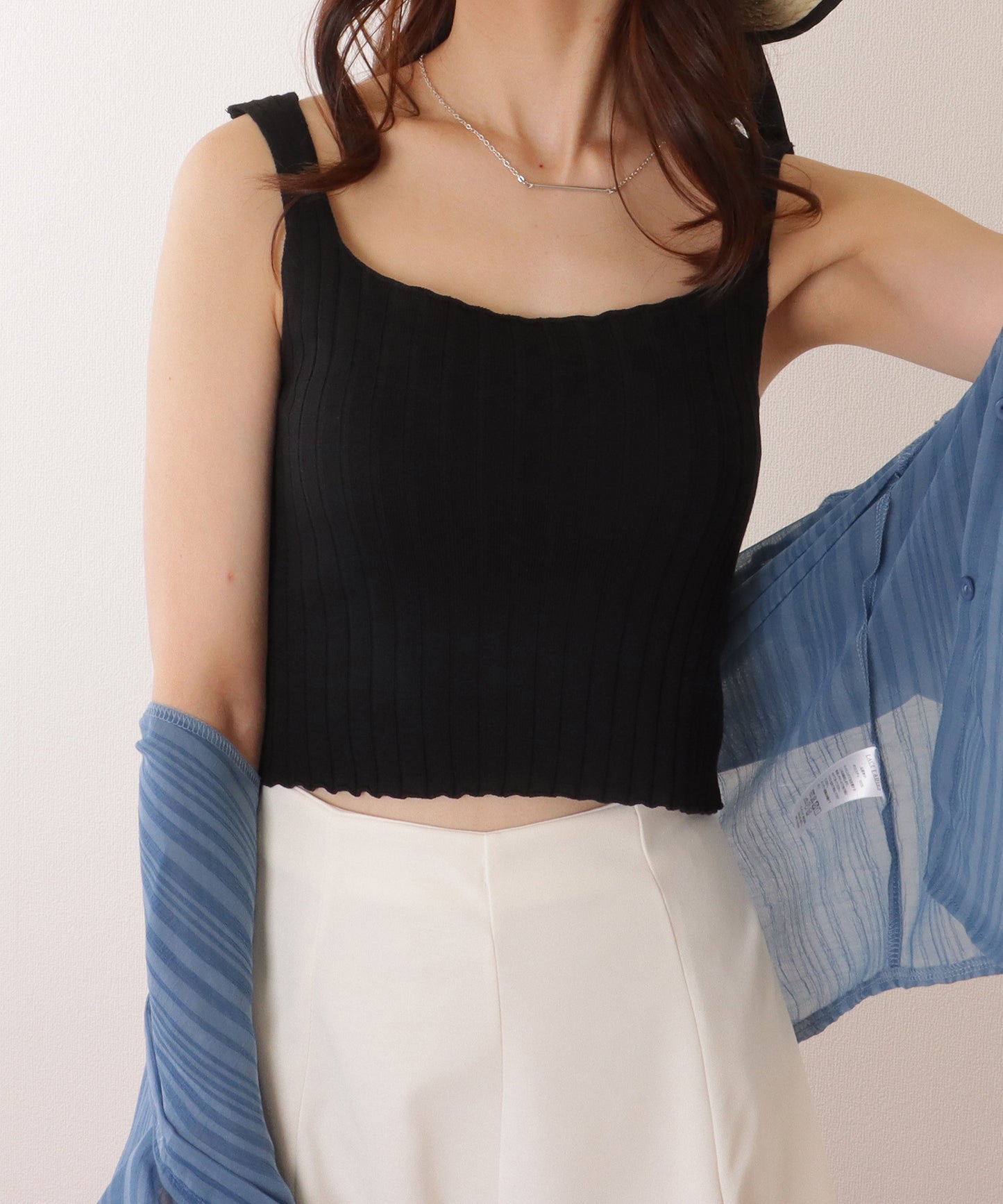 スクエアネック リブ ニット コンパクト トップス