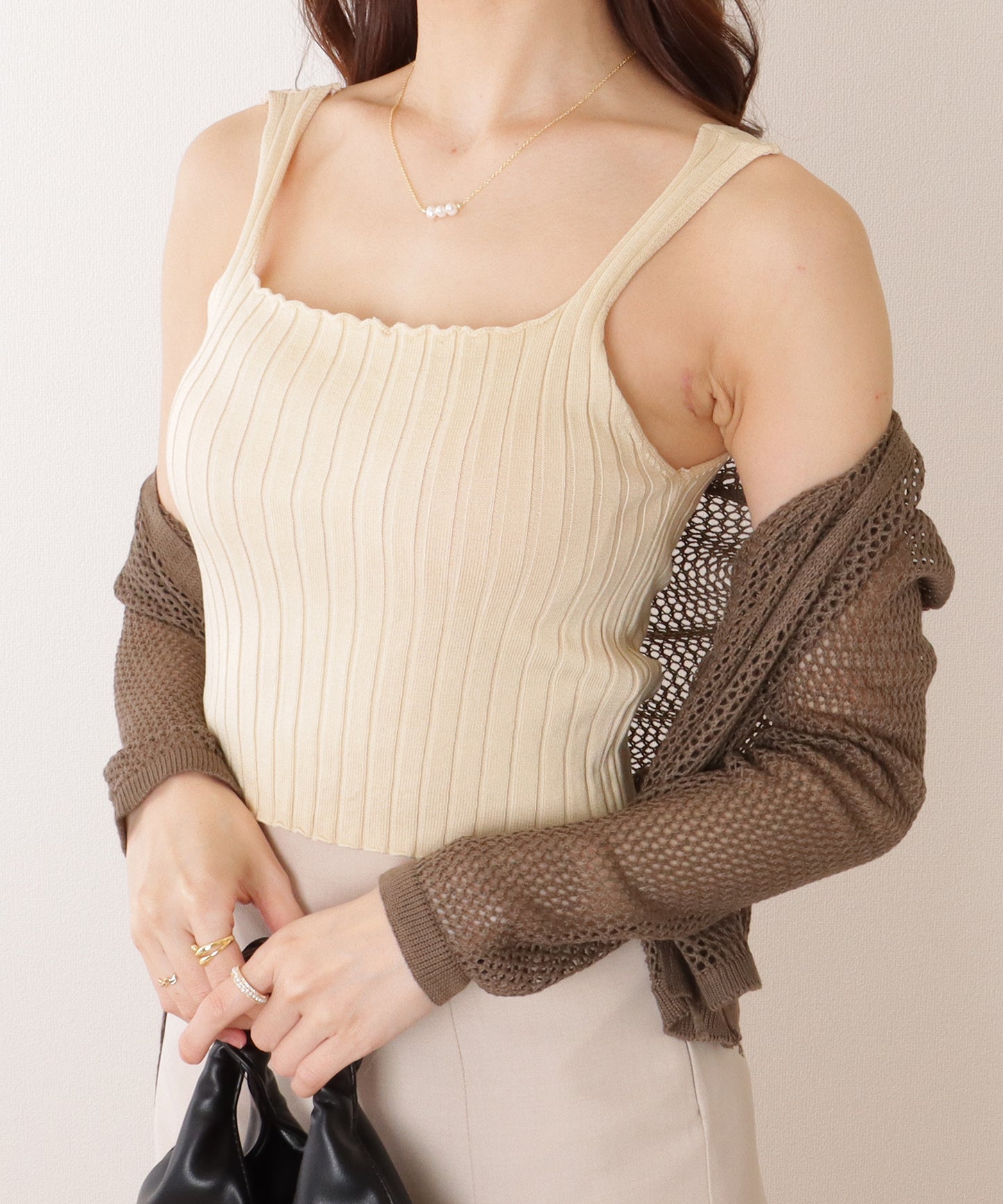 スクエアネック リブ ニット コンパクト トップス