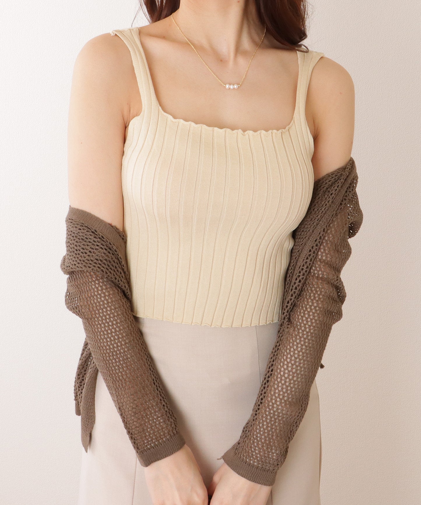 スクエアネック リブ ニット コンパクト トップス