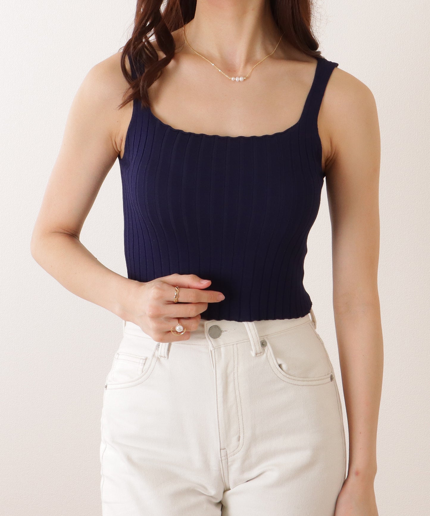 スクエアネック リブ ニット コンパクト トップス