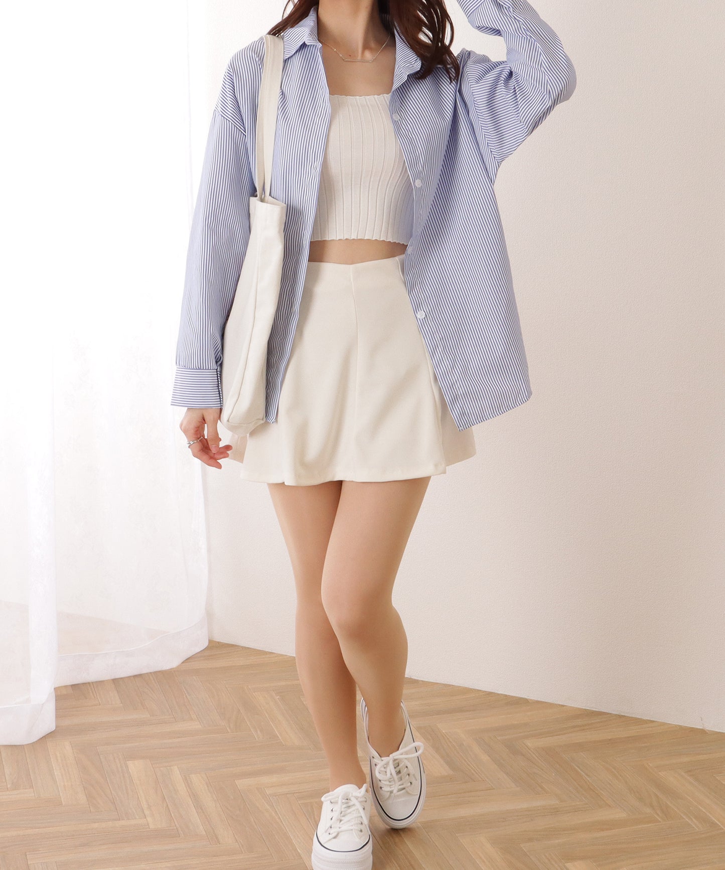 スクエアネック リブ ニット コンパクト トップス