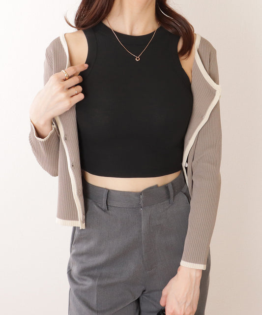 クルーネック コンパクト ノースリーブトップス