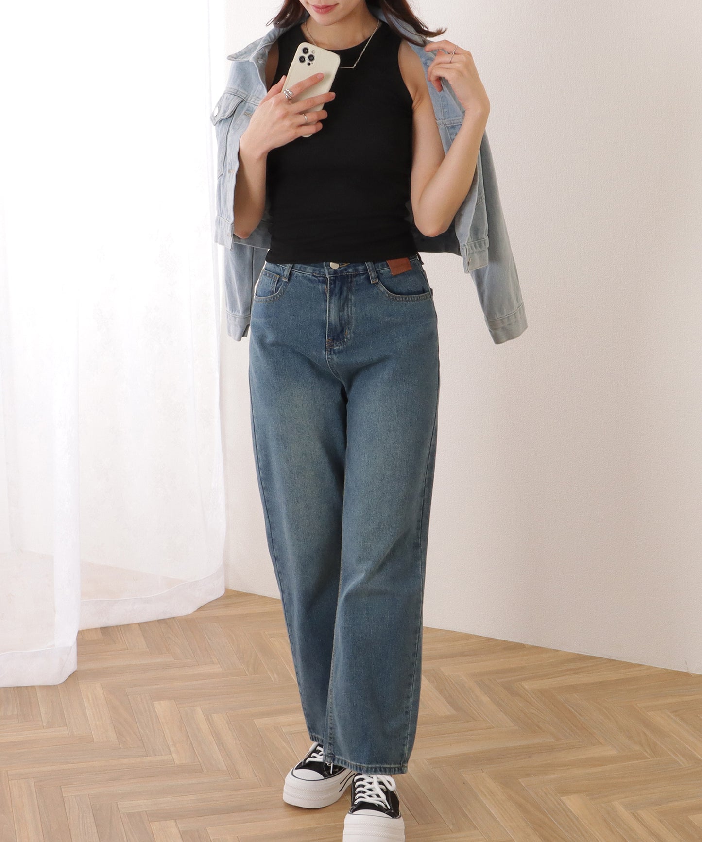 クルーネック コンパクト ベーシック ノースリーブ トップス