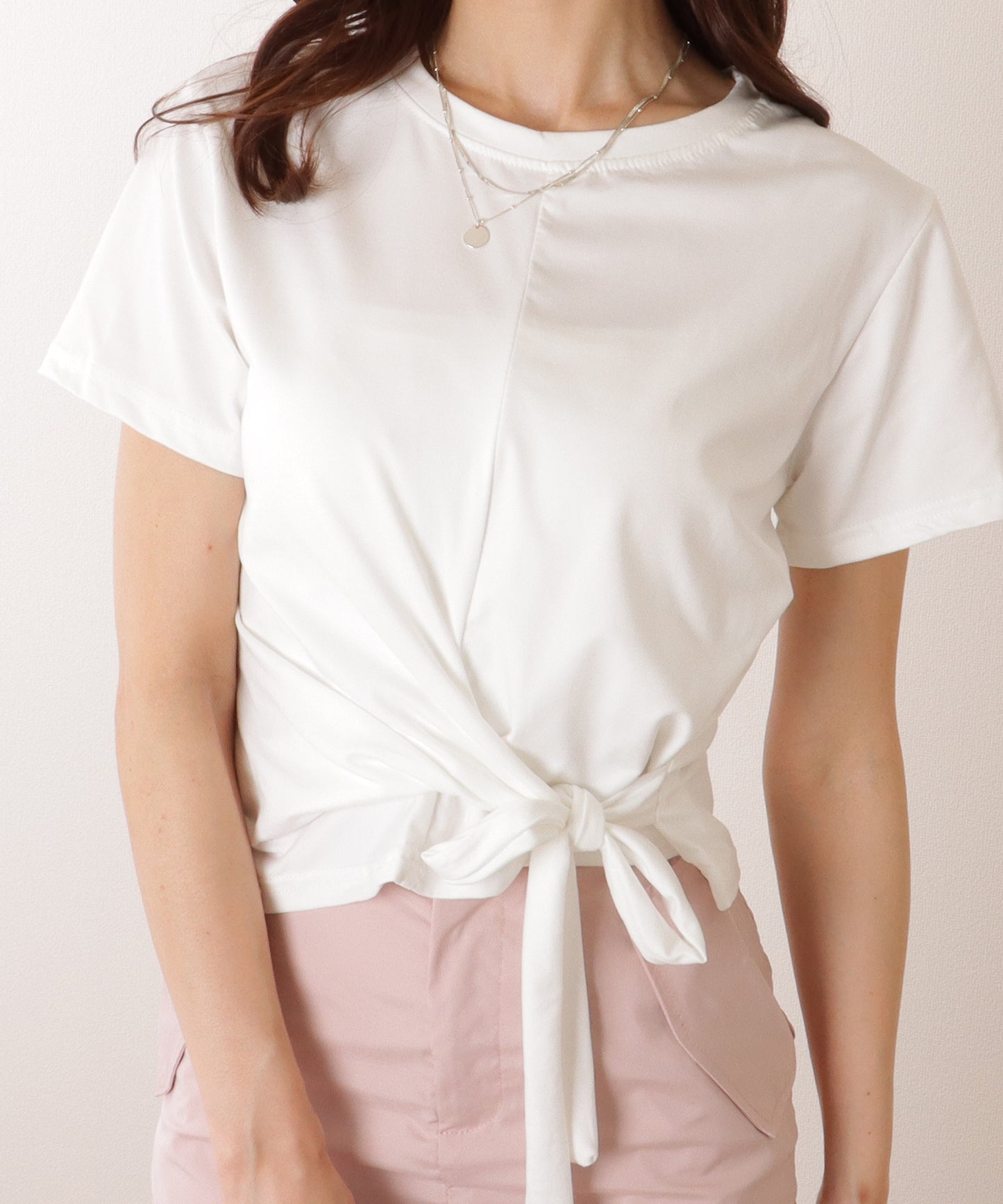 裾リボン クルーネック コンパクト 半袖 トップス