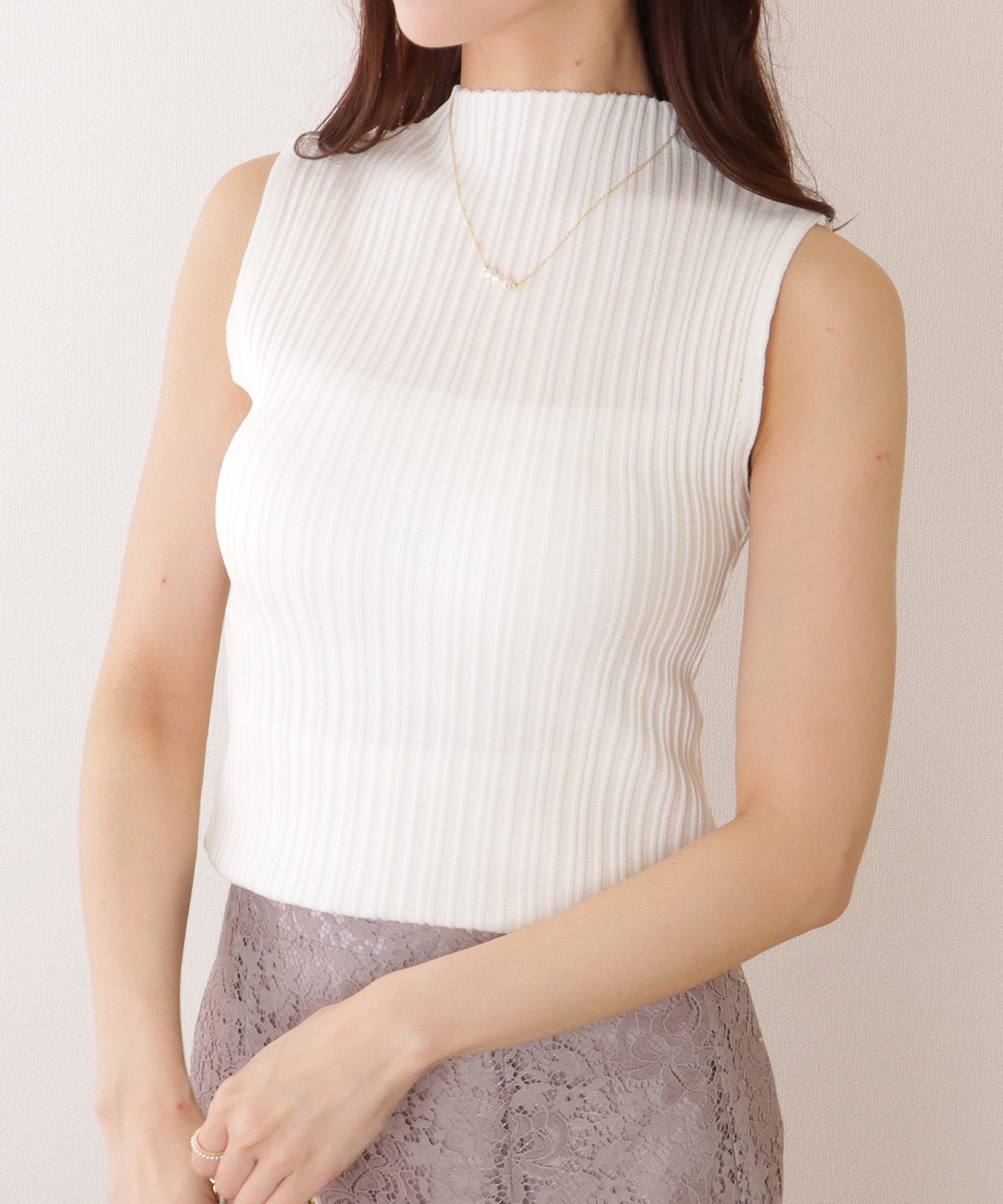 ハイネック タイト フィット リブ ニット トップス