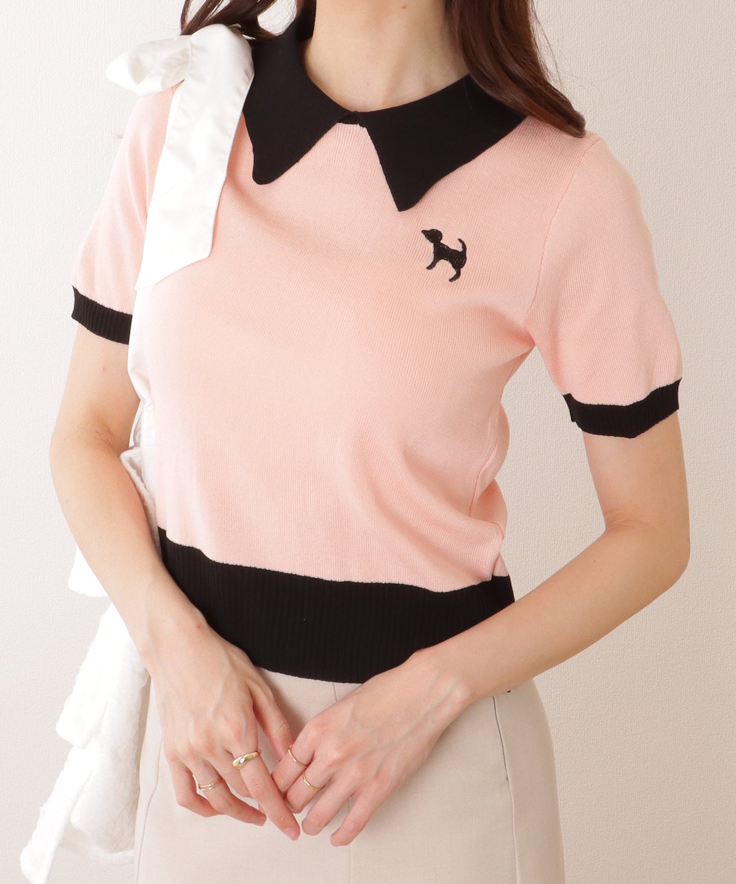 襟付き 配色 半袖 ニット Tシャツ