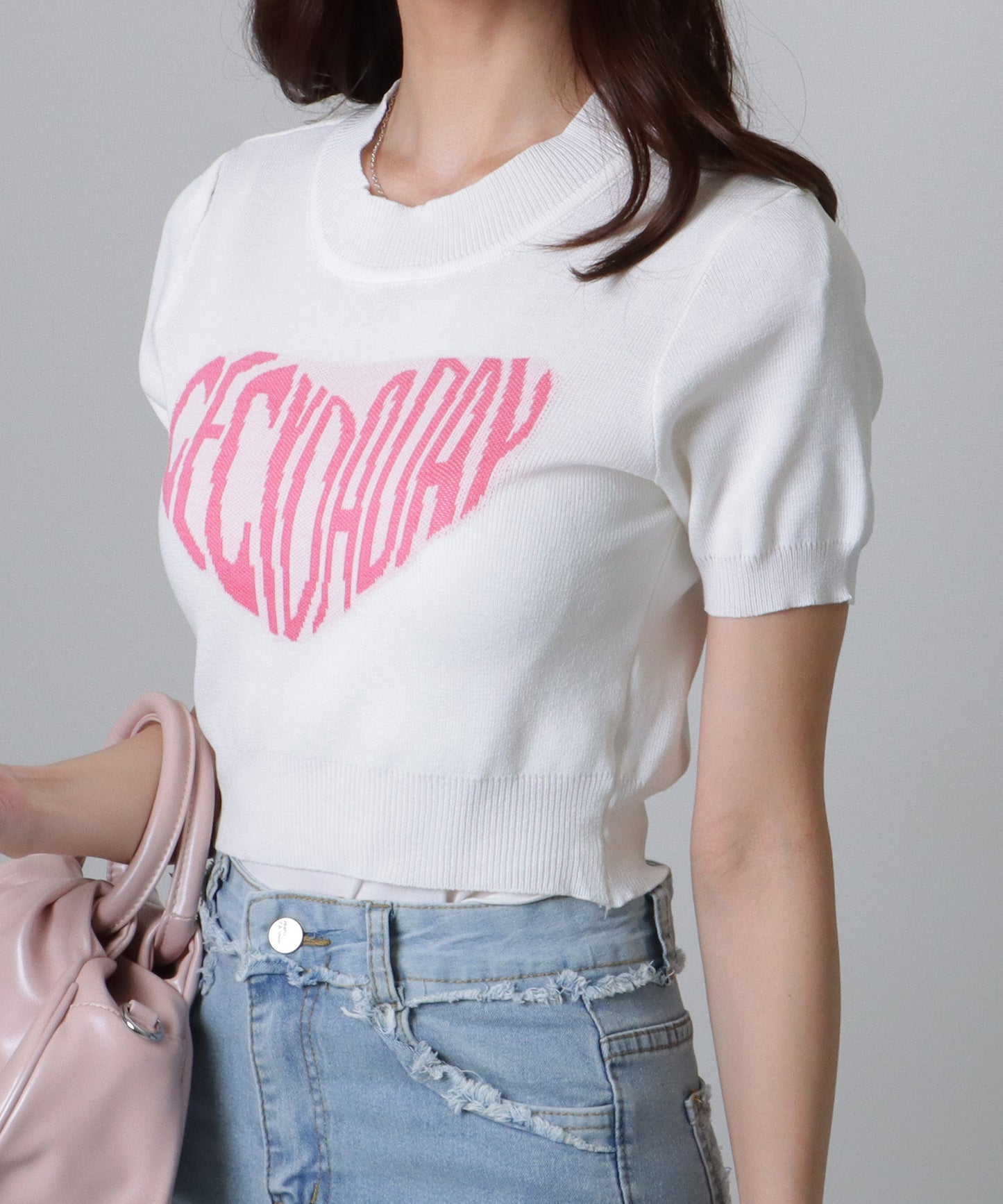 ハートロゴ コンパクト 半袖 ニット プルオーバー