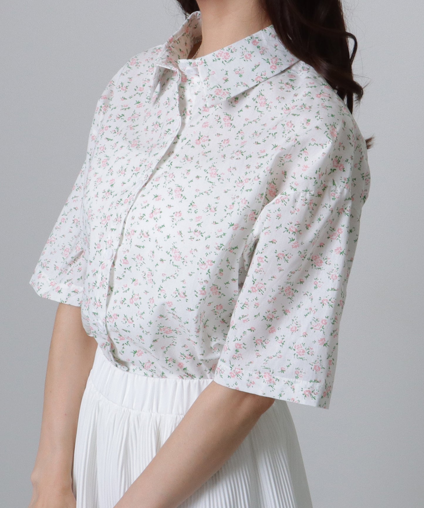 小花柄 前開き 半袖 ドルマン ブラウス